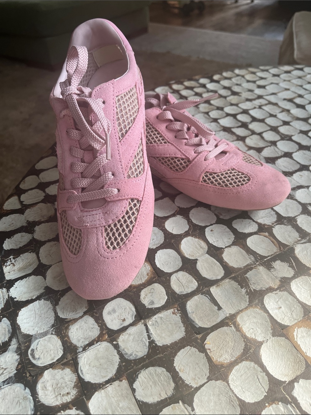 Sam Edelman Women’s Pink Suede Mesh Lace-Up Sneakers